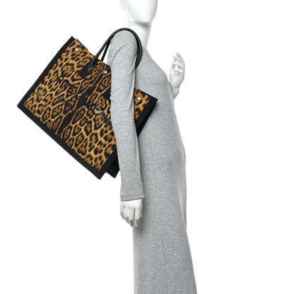 Saint Laurent Canvas Calfskin Leopard Print Rive Gauche Noe Tote Natural Black 2 of 14