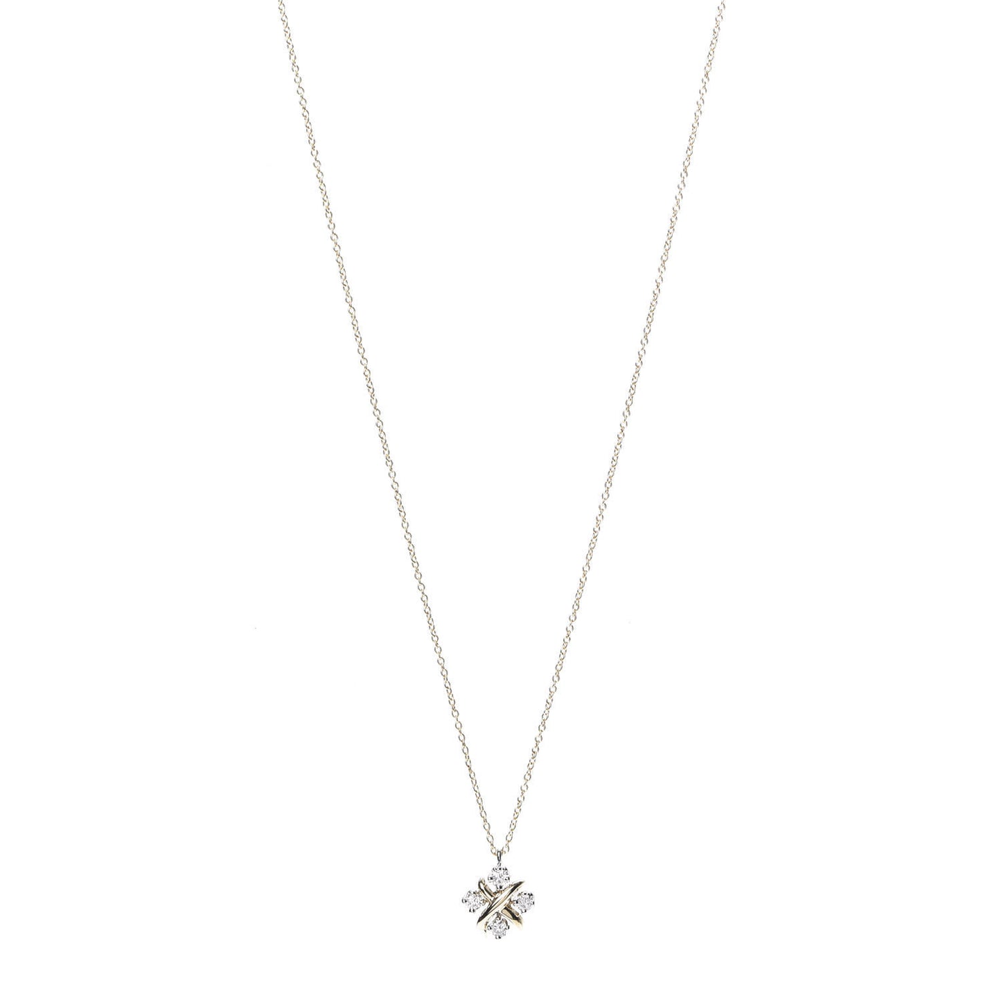 Platinum 18K Yellow Gold Diamond Schlumberger Lynn Pendant Necklace