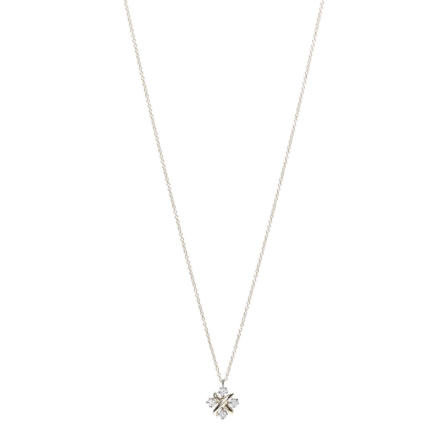 Tiffany Platinum 18K Yellow Gold Diamond Schlumberger Lynn Pendant Necklace 1 of 7