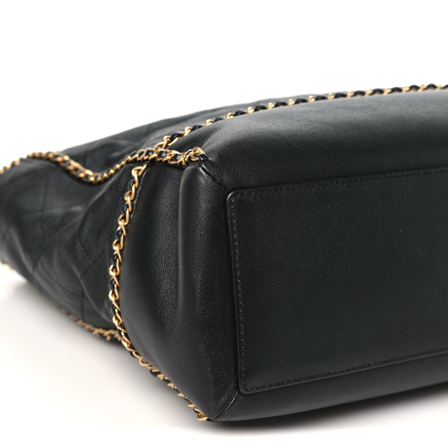 Calfskin Quilted Chain Lines Shopping Tote Black