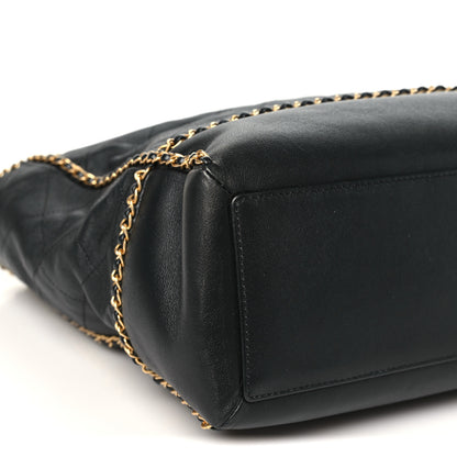 Chanel Calfskin Quilted Chain Lines Shopping Tote Black 9 of 10