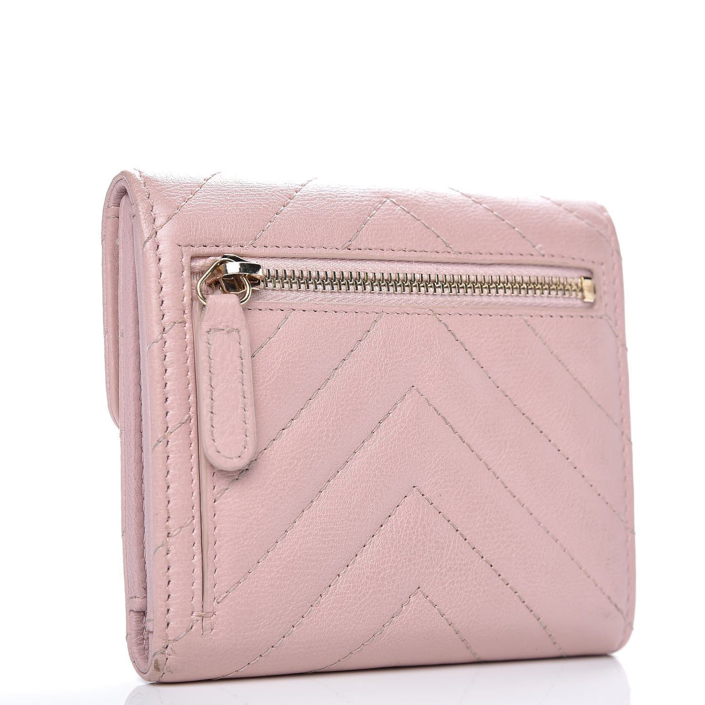 Calfskin Chevron Quilted Compact Flap Wallet Pink