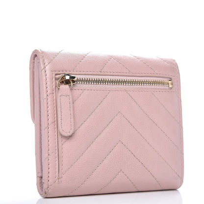 Chanel Calfskin Chevron Quilted Compact Flap Wallet Pink 3 of 9