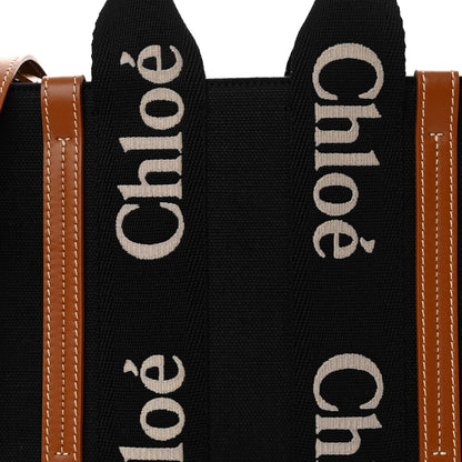 Chloe Linen Calfskin Small Woody Ribbon Tote With Strap Black 7 of 9