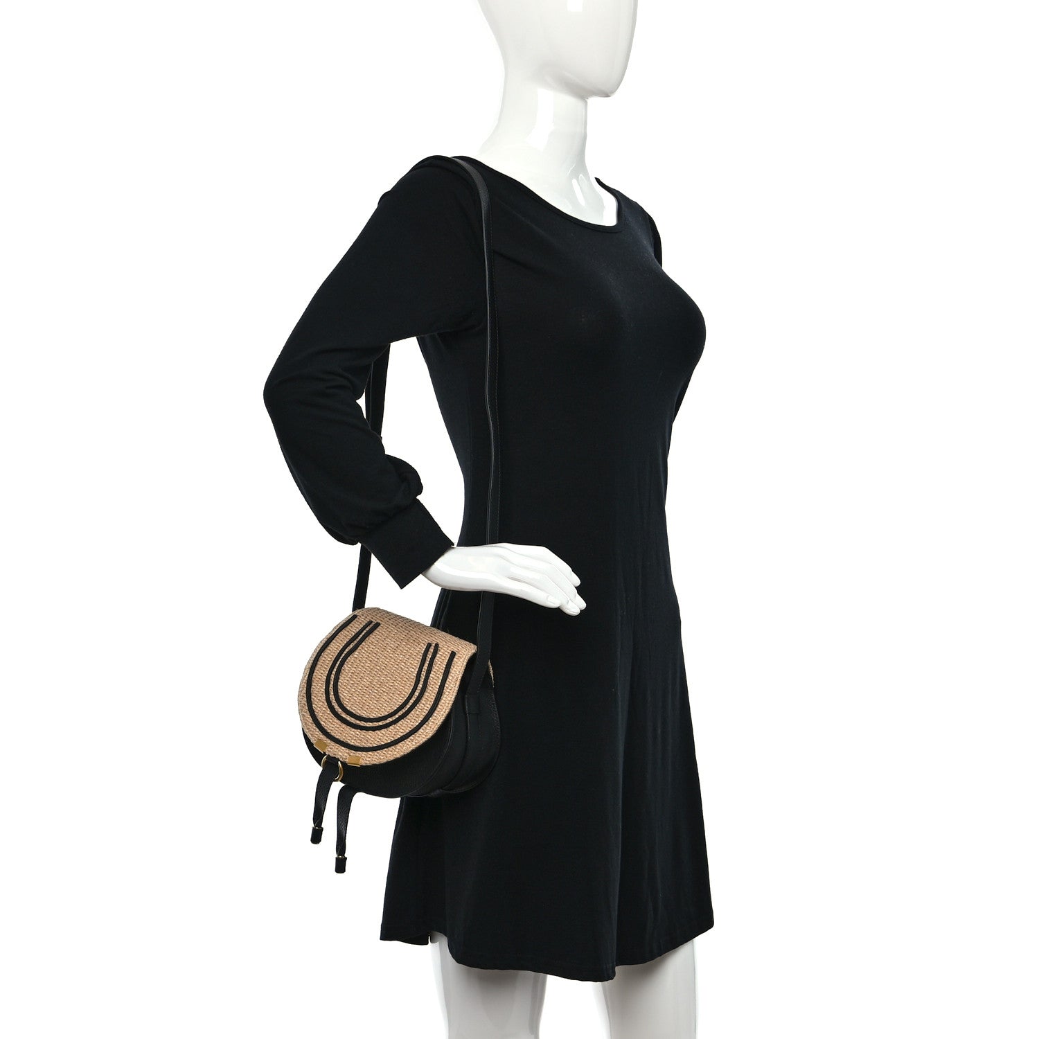Chloe Raffia Calfskin Marcie Small Marcie Round Crossbody Bag Hot Sand 2 of 9