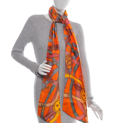 Hermes Silk Cavalcadour Maxi Twilly Orange Argile Bouton D'Or 2 of 6