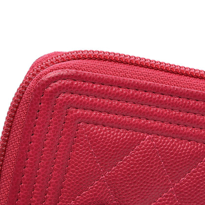 Chanel Caviar Quilted Boy Zip Around Coin Purse Wallet Dark Red 8 of 9