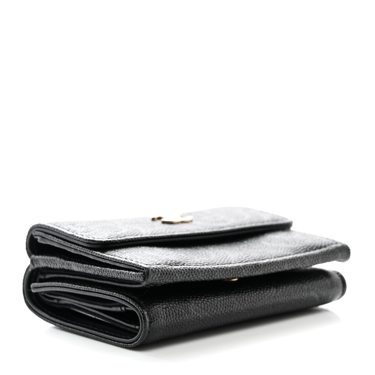Caviar Camellia Embossed Compact Wallet Black