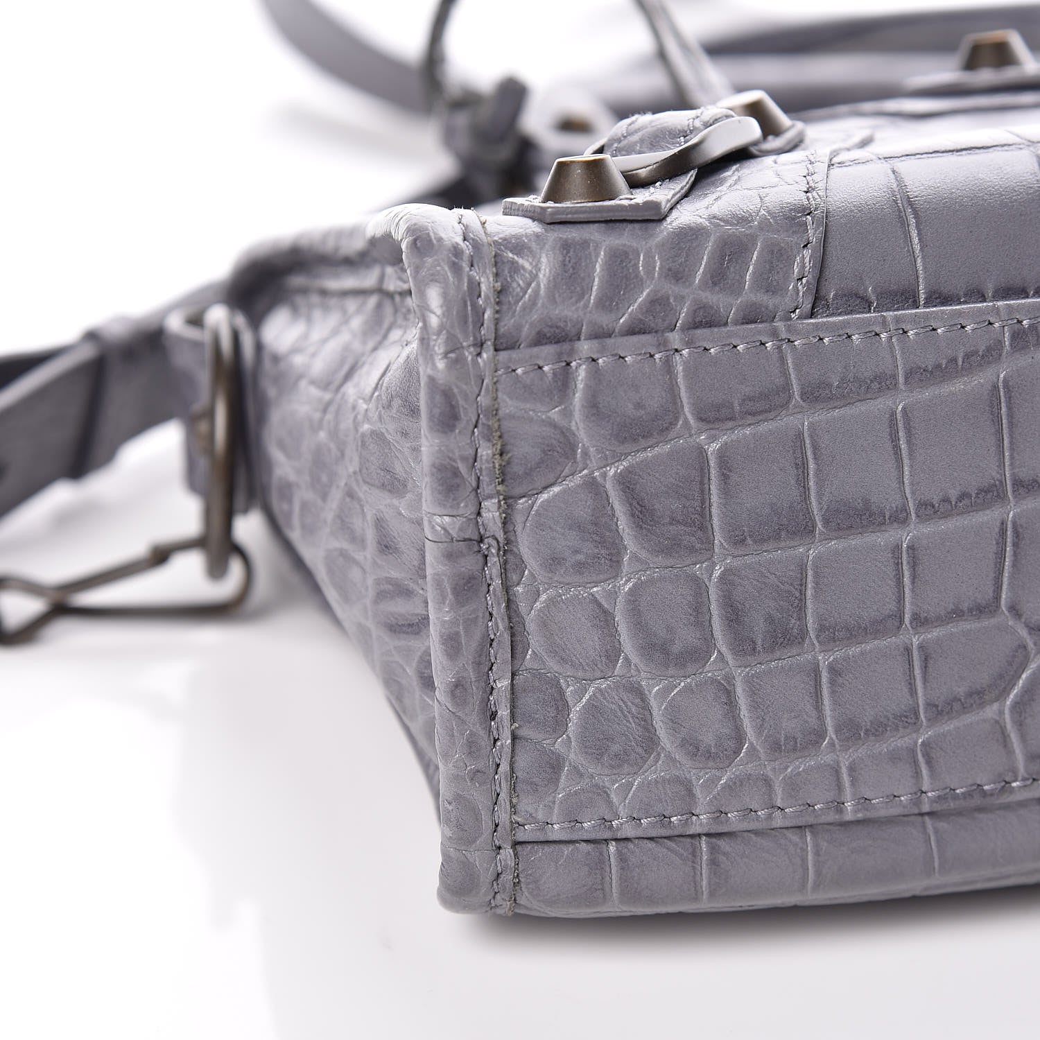 Balenciaga Calfskin Crocodile Embossed Classic Hardware Mini City Gris Beton 10 of 11