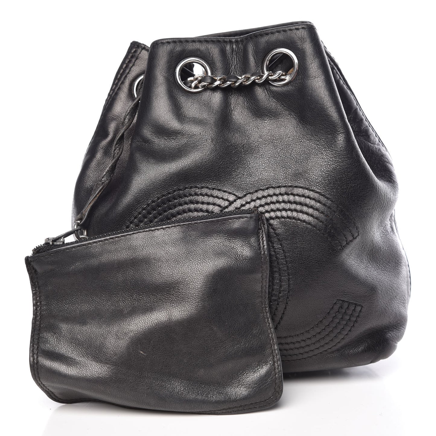 Lambskin CC Drawstring Backpack Black