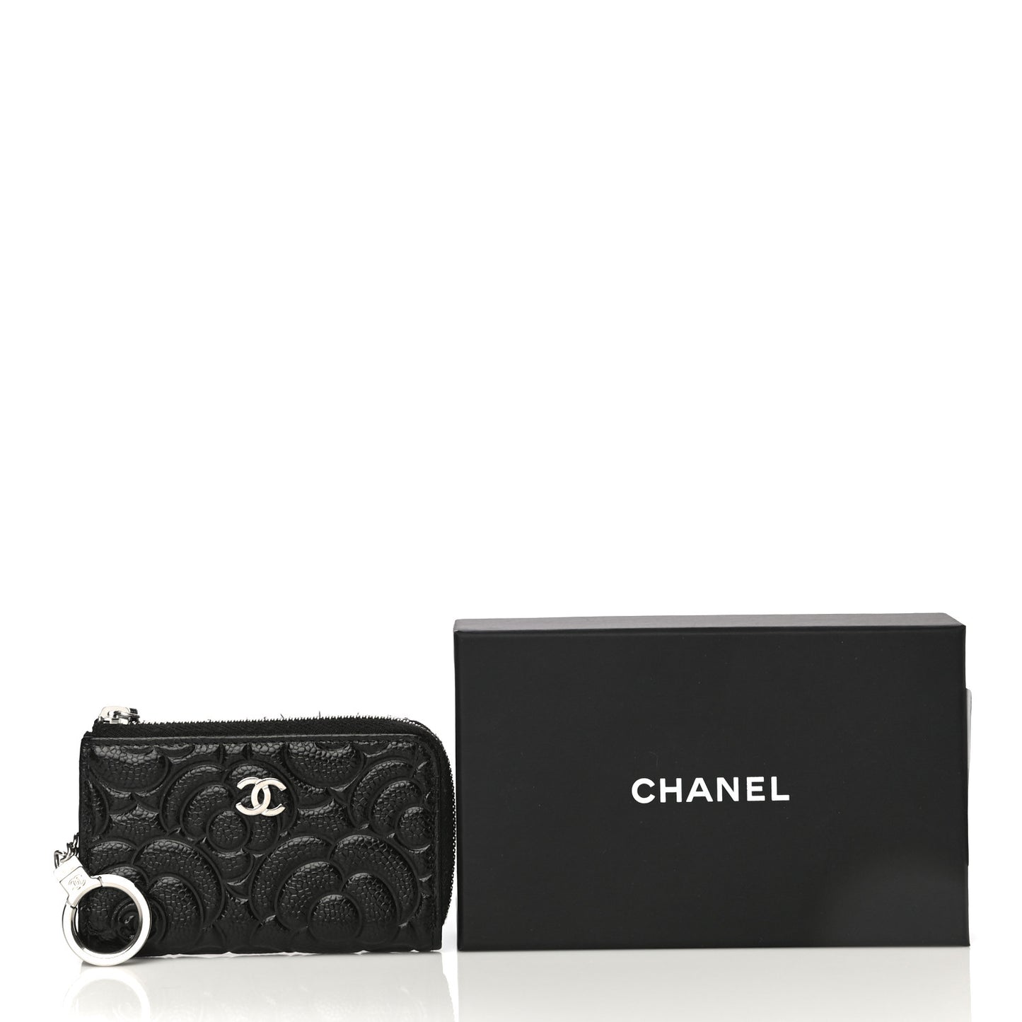 Caviar Camellia Embossed Key Holder Case Black