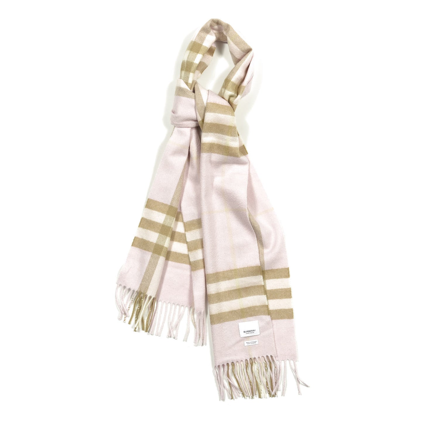 Cashmere Giant Check Fringe Scarf Pink