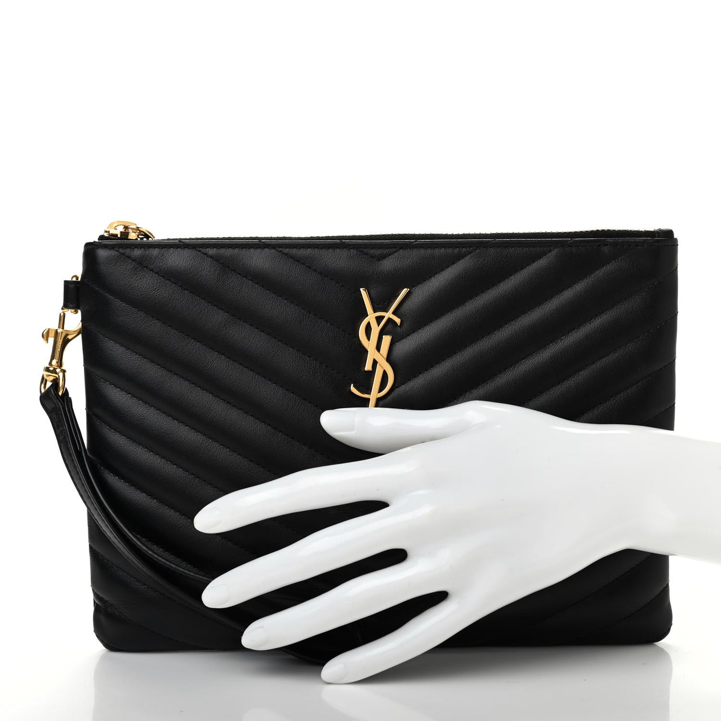 Calfskin Matelasse Chevron Monogram A5 Wristlet Black