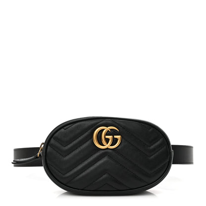Gucci Calfskin Matelasse GG Marmont Belt Bag 85 34 Black 1 of 15