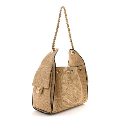 Chanel Braided Raffia Calfskin Quilted Small Chanel 25 Handbag Beige Black 3 of 12