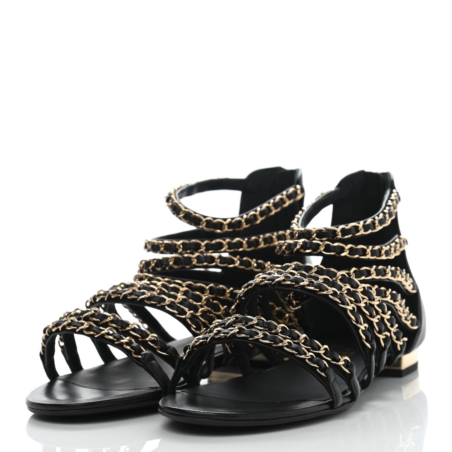 Lambskin CC Chain Sandals 39 Black