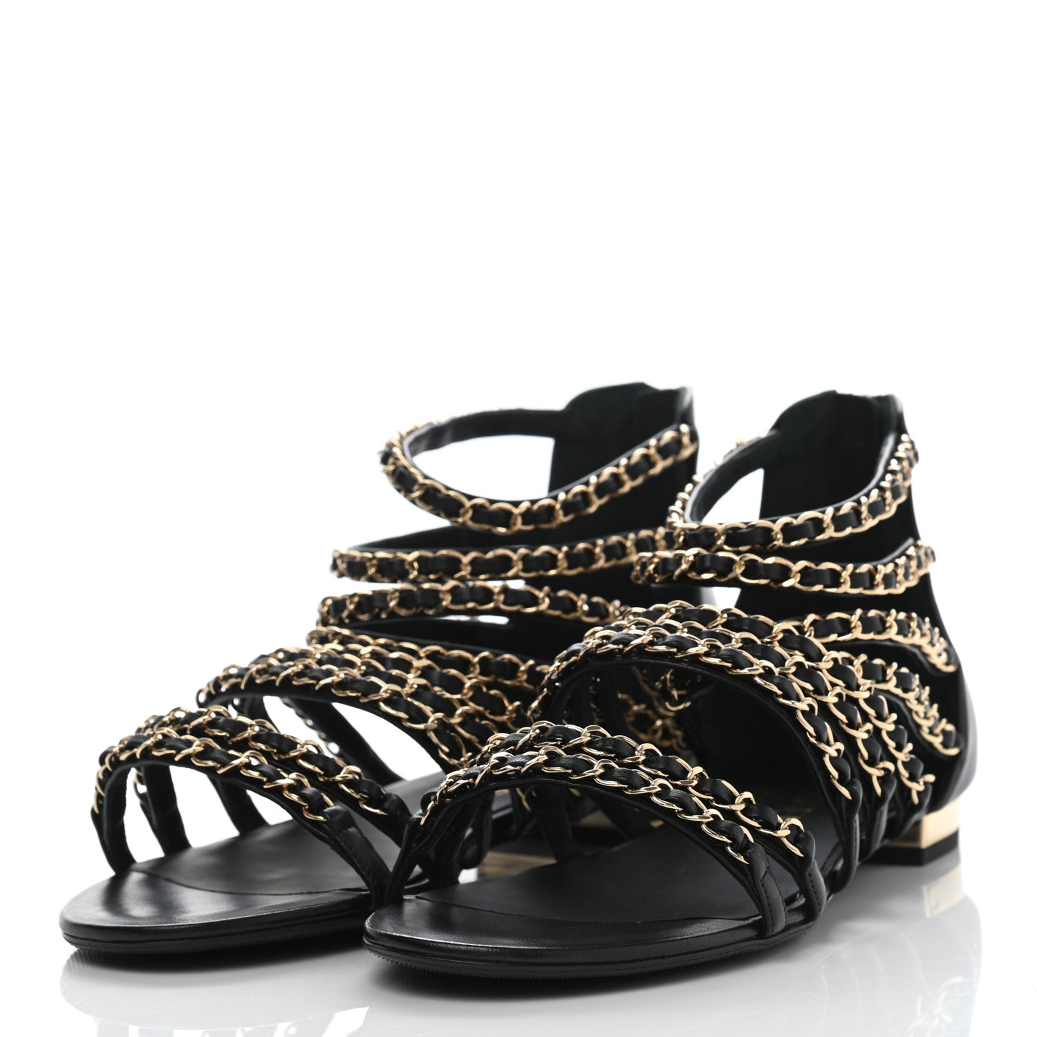 Chanel Lambskin CC Chain Sandals 39 Black 3 of 7