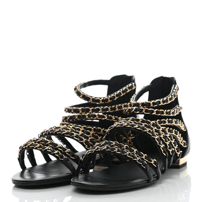 Chanel Lambskin CC Chain Sandals 39 Black 3 of 7