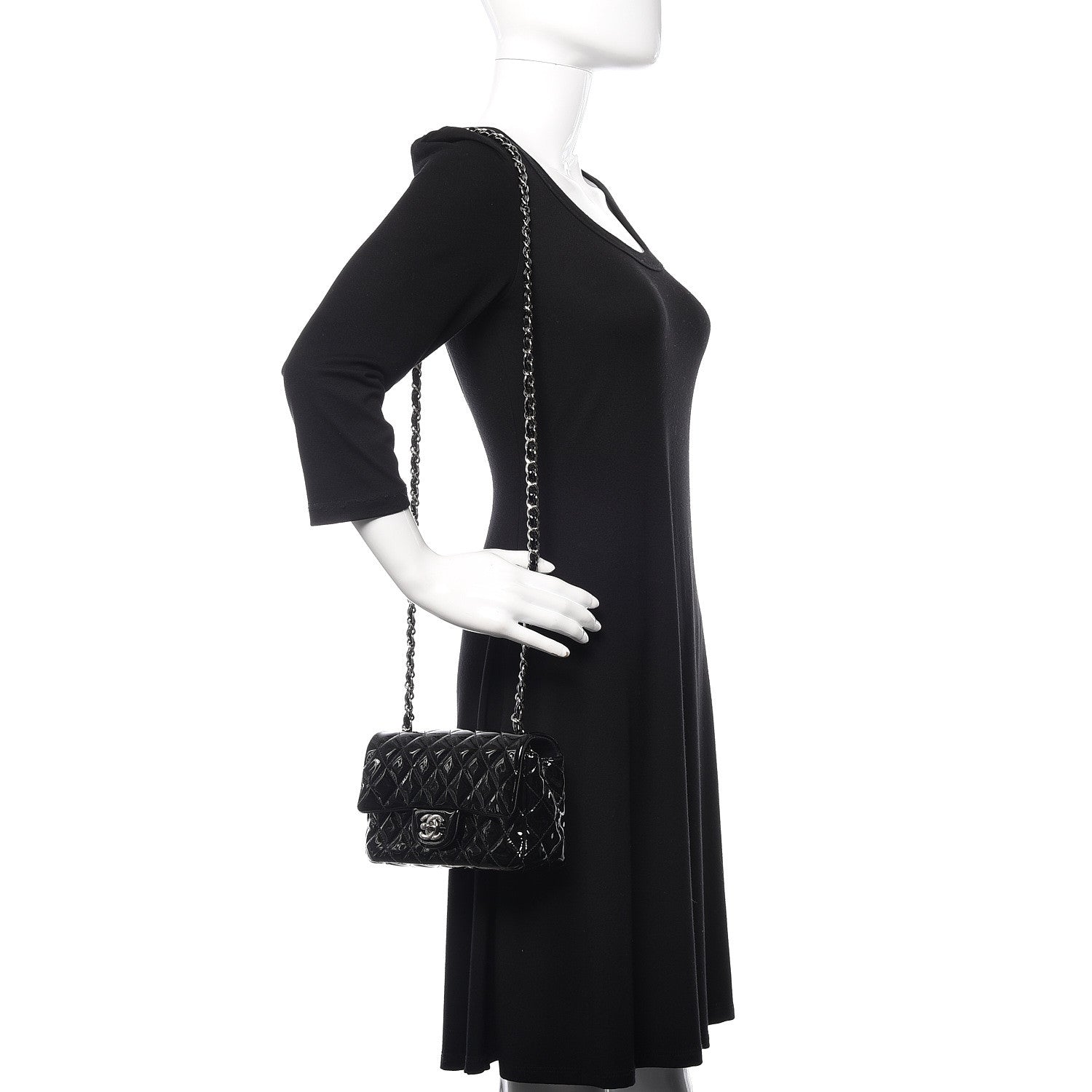 Chanel Patent Calfskin Quilted Mini Rectangular Flap Black 2 of 12