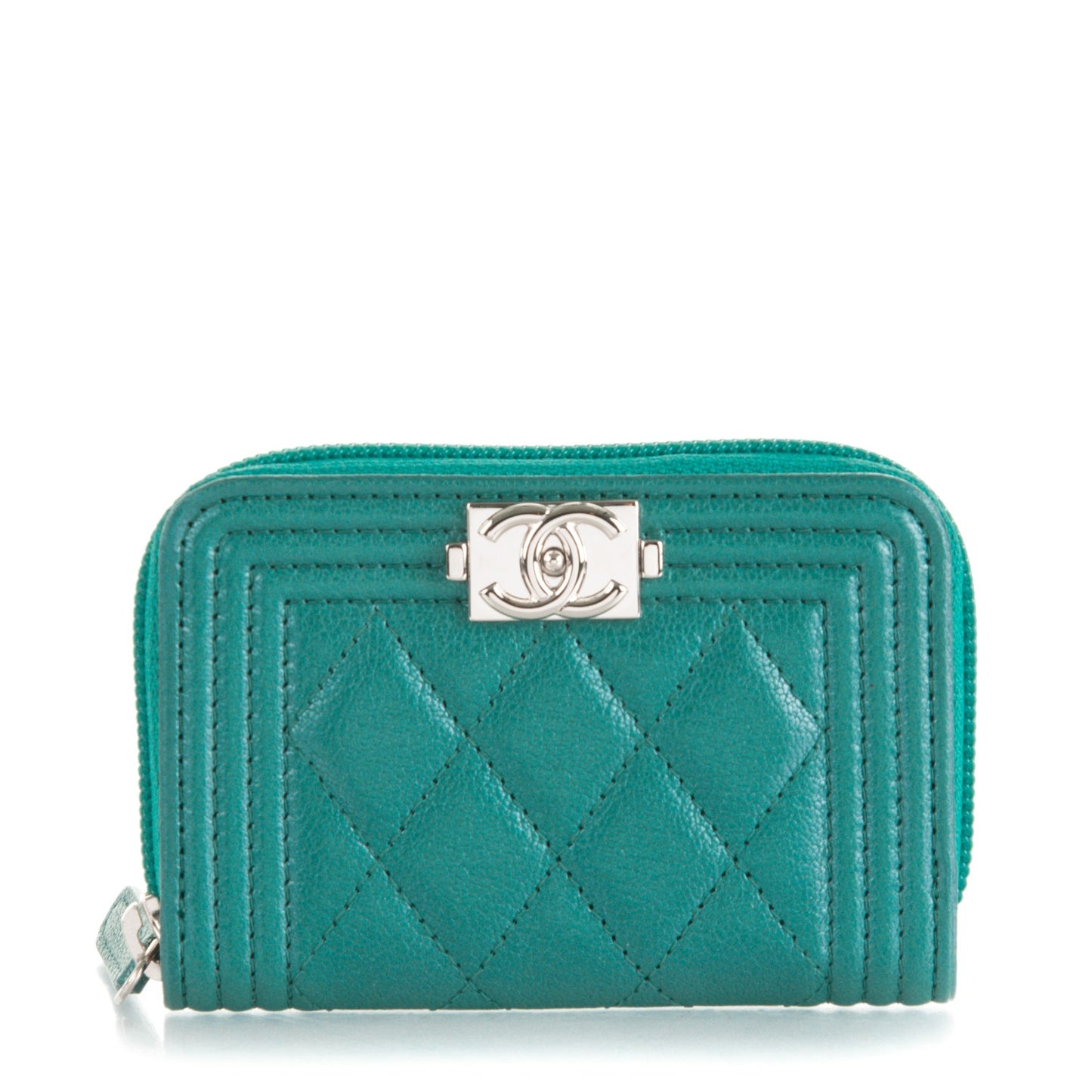 Metallic Goatskin Boy Zip Around Coin Purse Wallet Turquoise