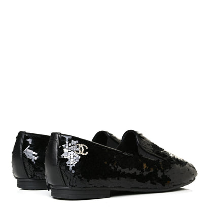 Chanel Sequin CC Loafers 37.5 Black 6 of 10