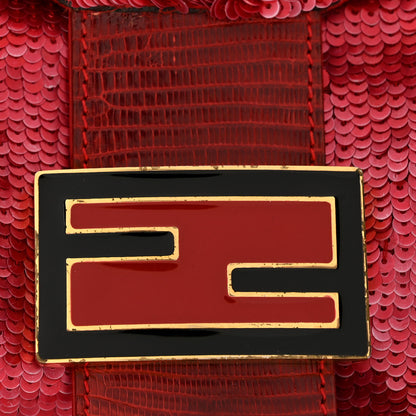 Fendi Sequin Lizard Enamel Baguette Red 12 of 14