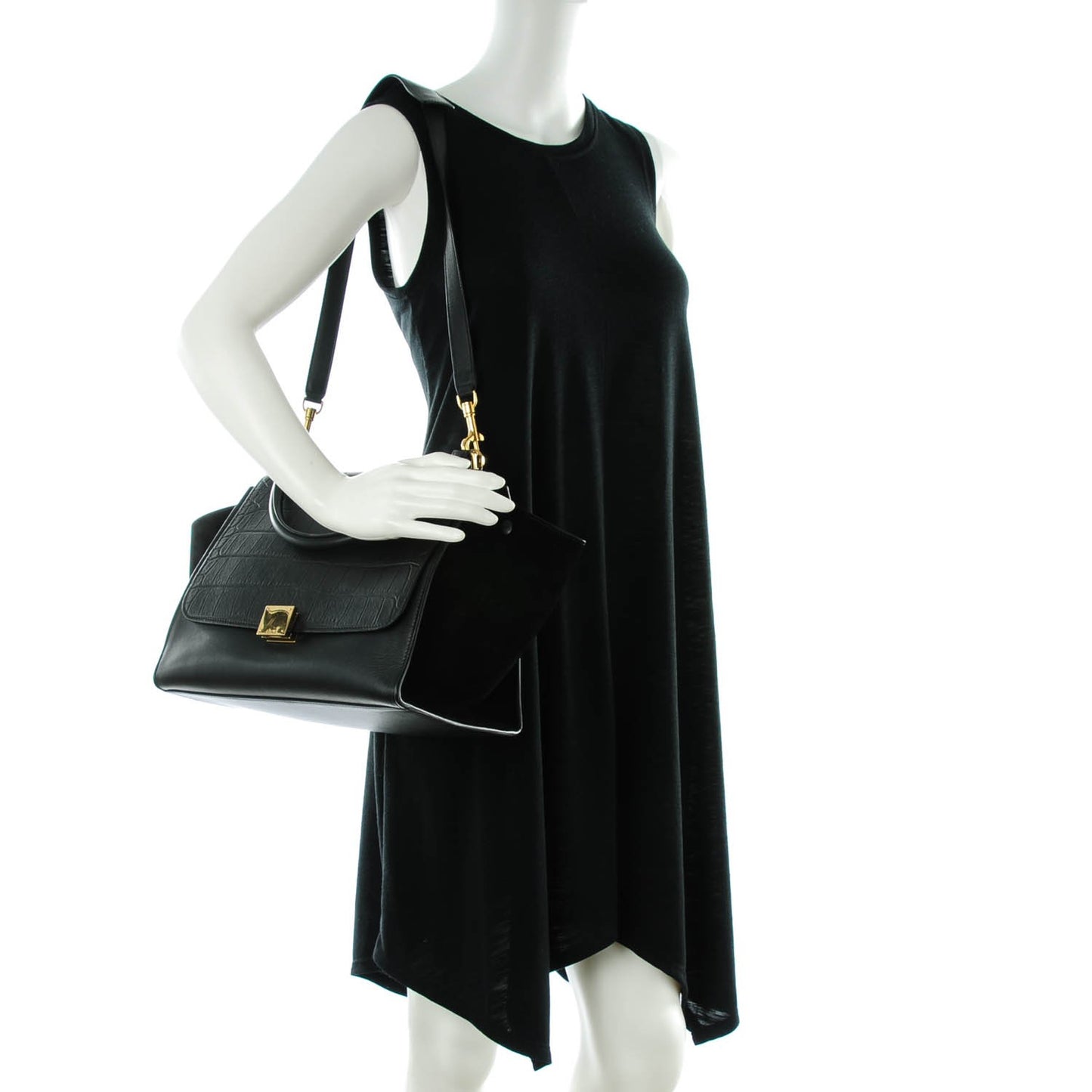 Crocodile Embossed Calfskin Medium Trapeze Black