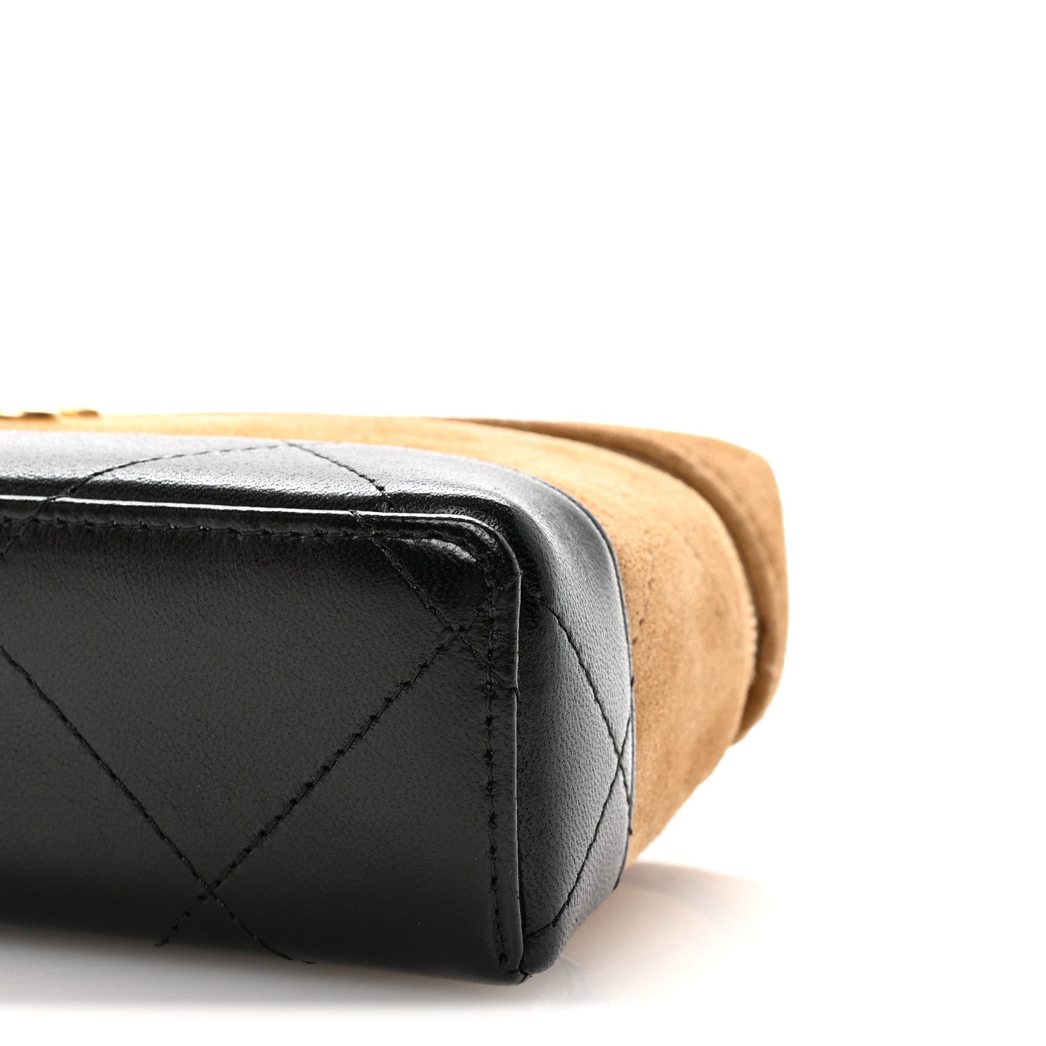 Chanel Suede Calfskin Shiny Lambskin Quilted Top Handle Slim Vanity Case With Chain Beige Black 10 of 11