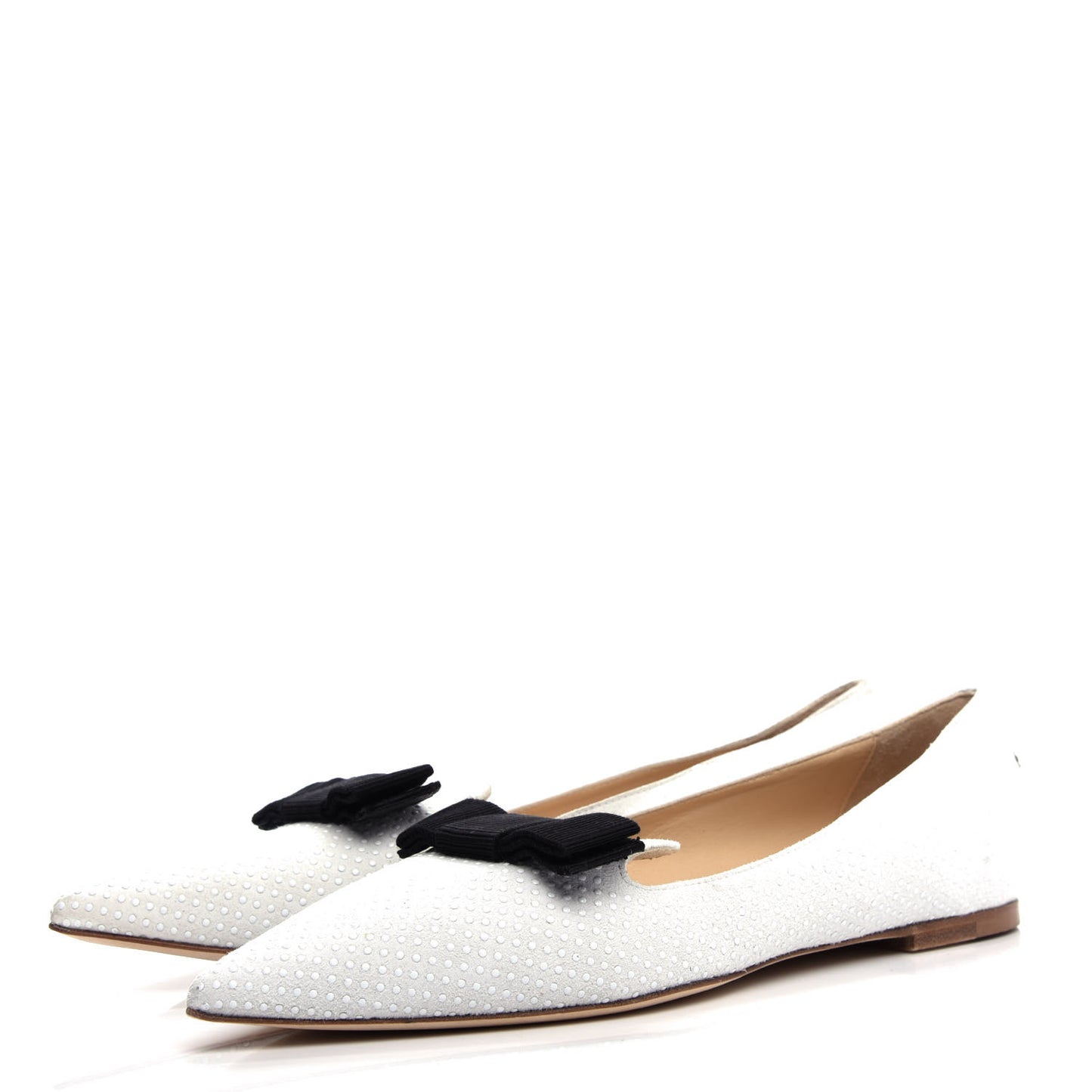 Shiny Calfskin Ministud Gala Bow Flats 40 White