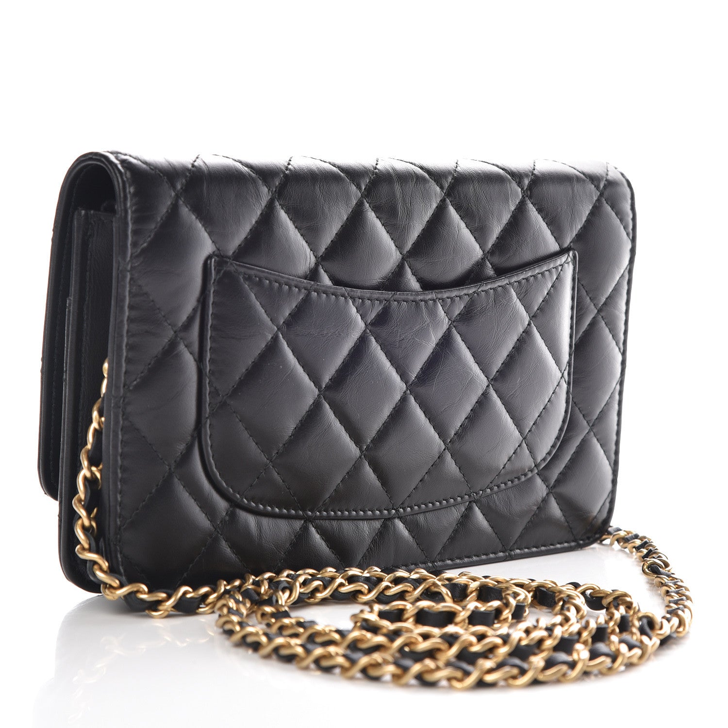 Chanel Aged Calfskin Quilted Lucky Charms 2.55 Reissue Wallet On Chain WOC Black 3 of 11