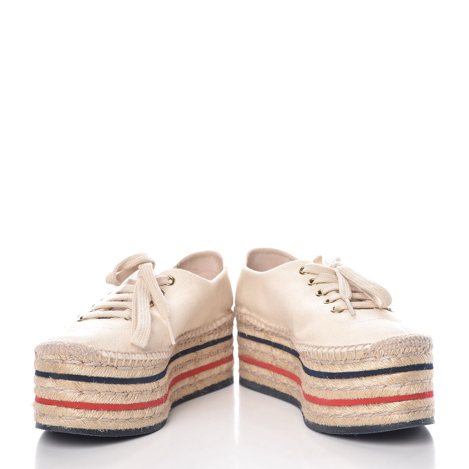 Gucci Canvas Logo Lace-Up Platform Espadrilles 35 Greggio Grege 5 of 18