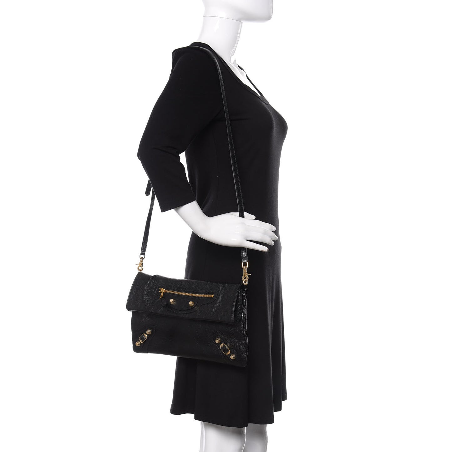 Agneau Giant 12 Gold Hardware Envelope Strap Clutch Black