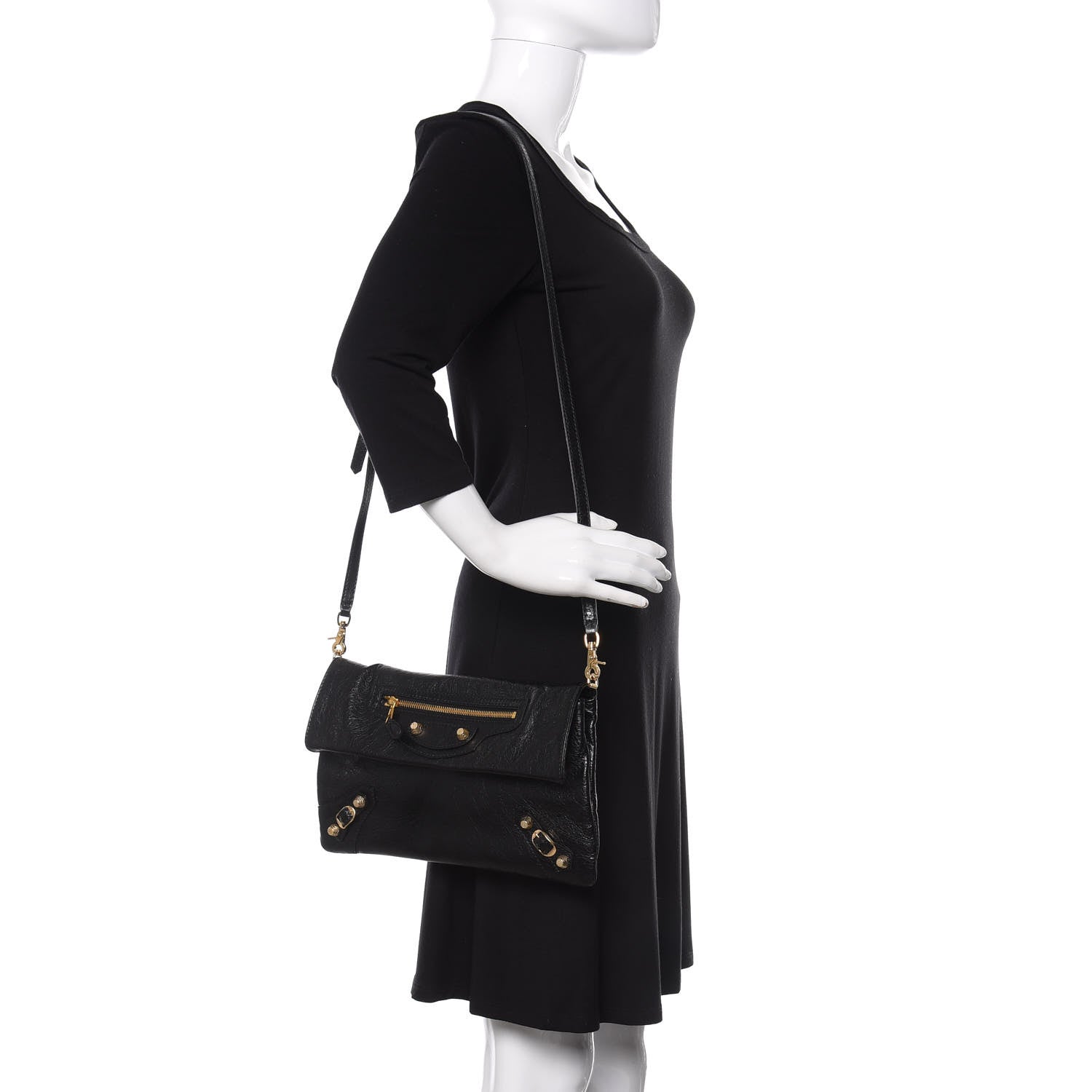 Balenciaga Agneau Giant 12 Gold Hardware Envelope Strap Clutch Black 2 of 10