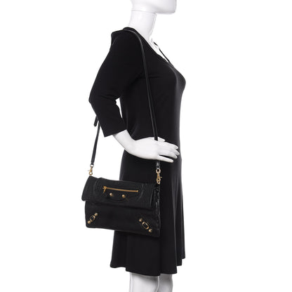 Balenciaga Agneau Giant 12 Gold Hardware Envelope Strap Clutch Black 2 of 10