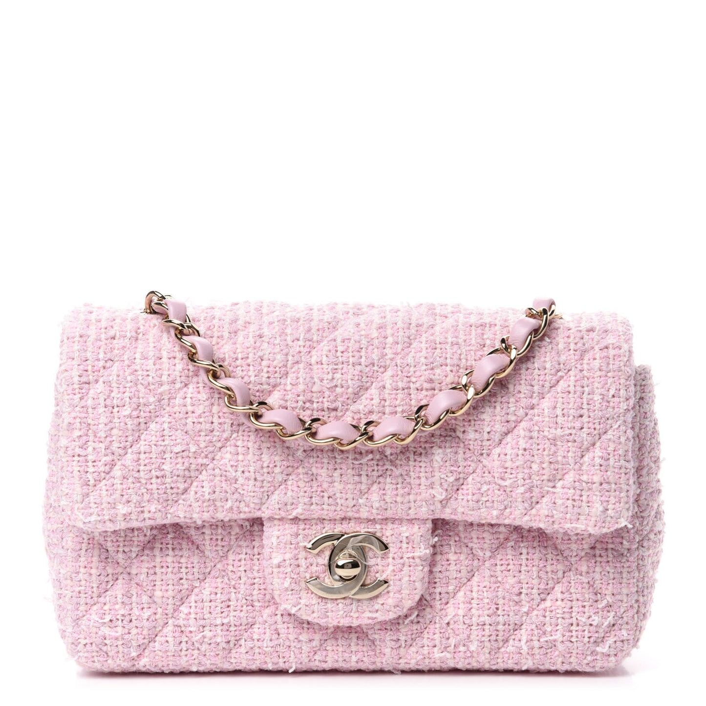Tweed Quilted Mini Rectangular Flap Pink
