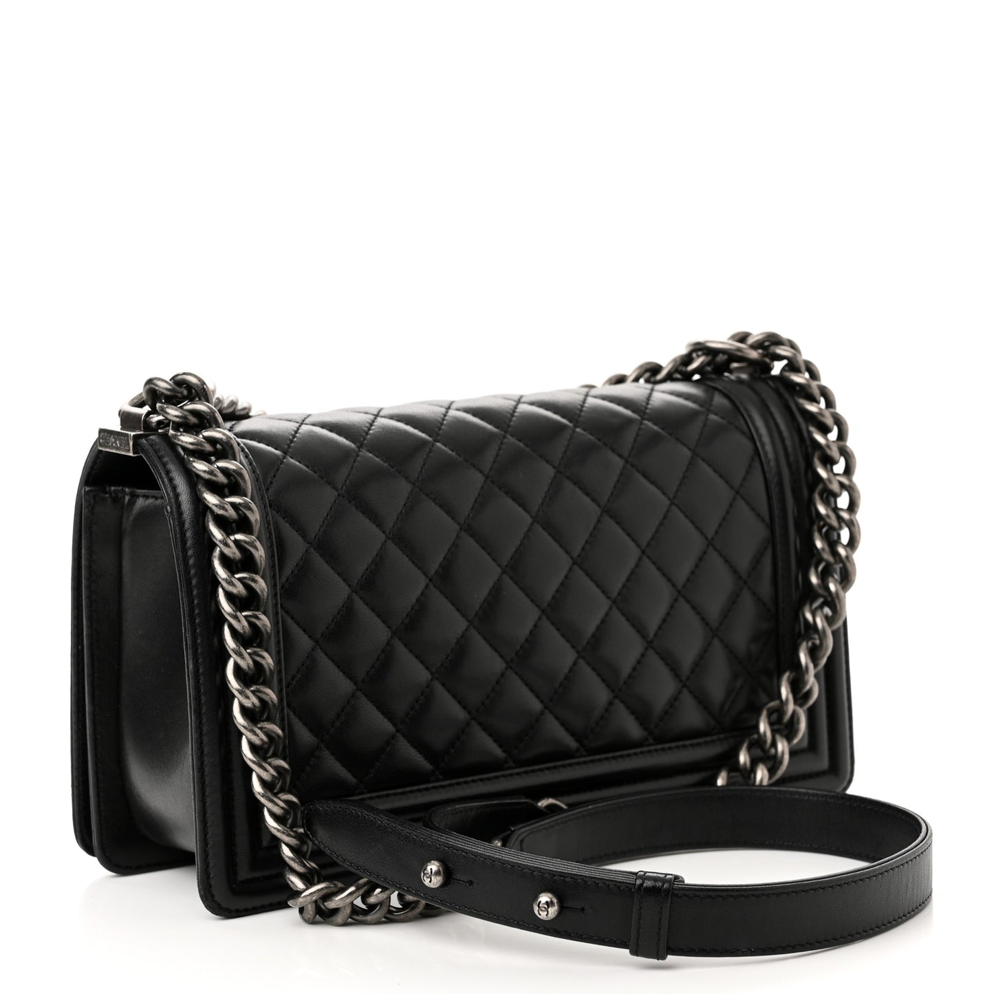 Lambskin Quilted Medium Boy Flap Black