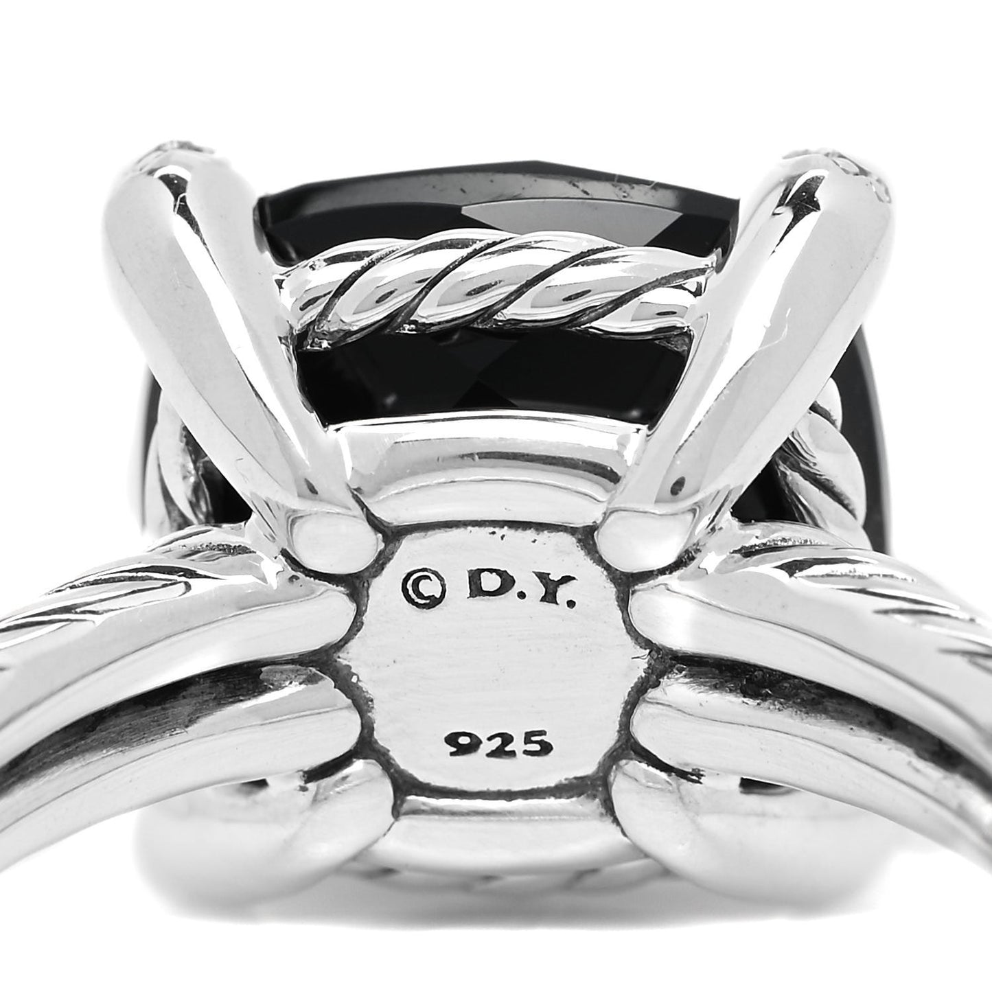 Sterling Silver Diamond Black Onyx 11mm Chatelaine Ring 52 6