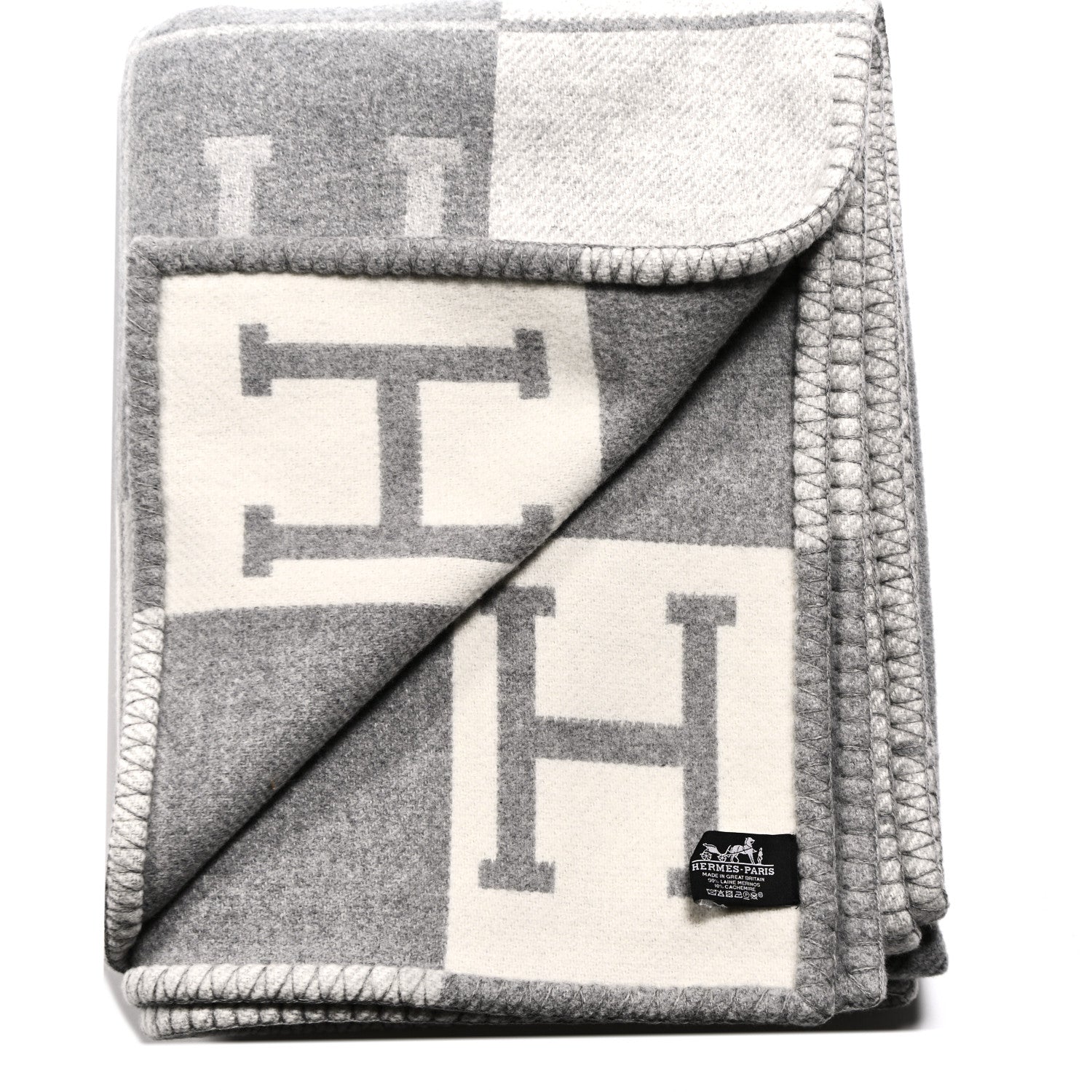 Hermes Wool Cashmere Avalon III Blanket Ecru Gris Clair 2 of 3