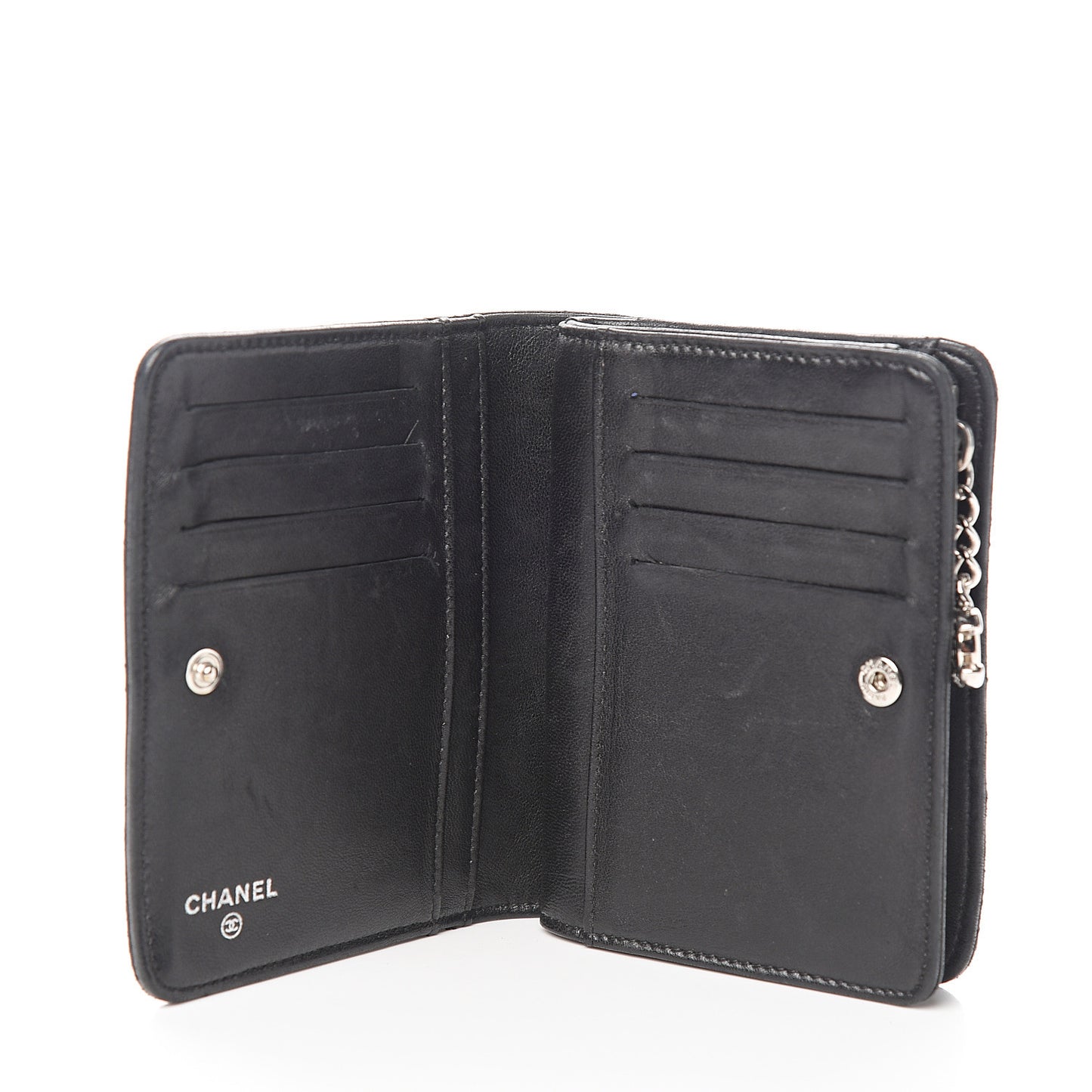 Lambskin Quilted Zip Around Coin Purse Wallet Black