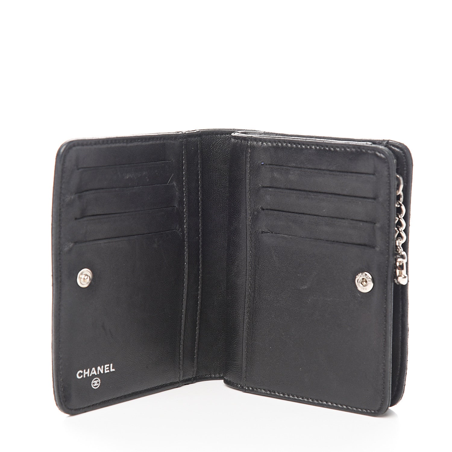 Chanel Lambskin Quilted Zip Around Coin Purse Wallet Black 4 of 10
