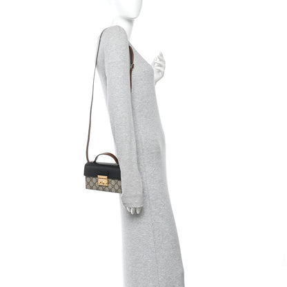 Gucci GG Supreme Monogram Calfskin Mini Padlock Top Handle Shoulder Bag Beige Black Cuir 2 of 11