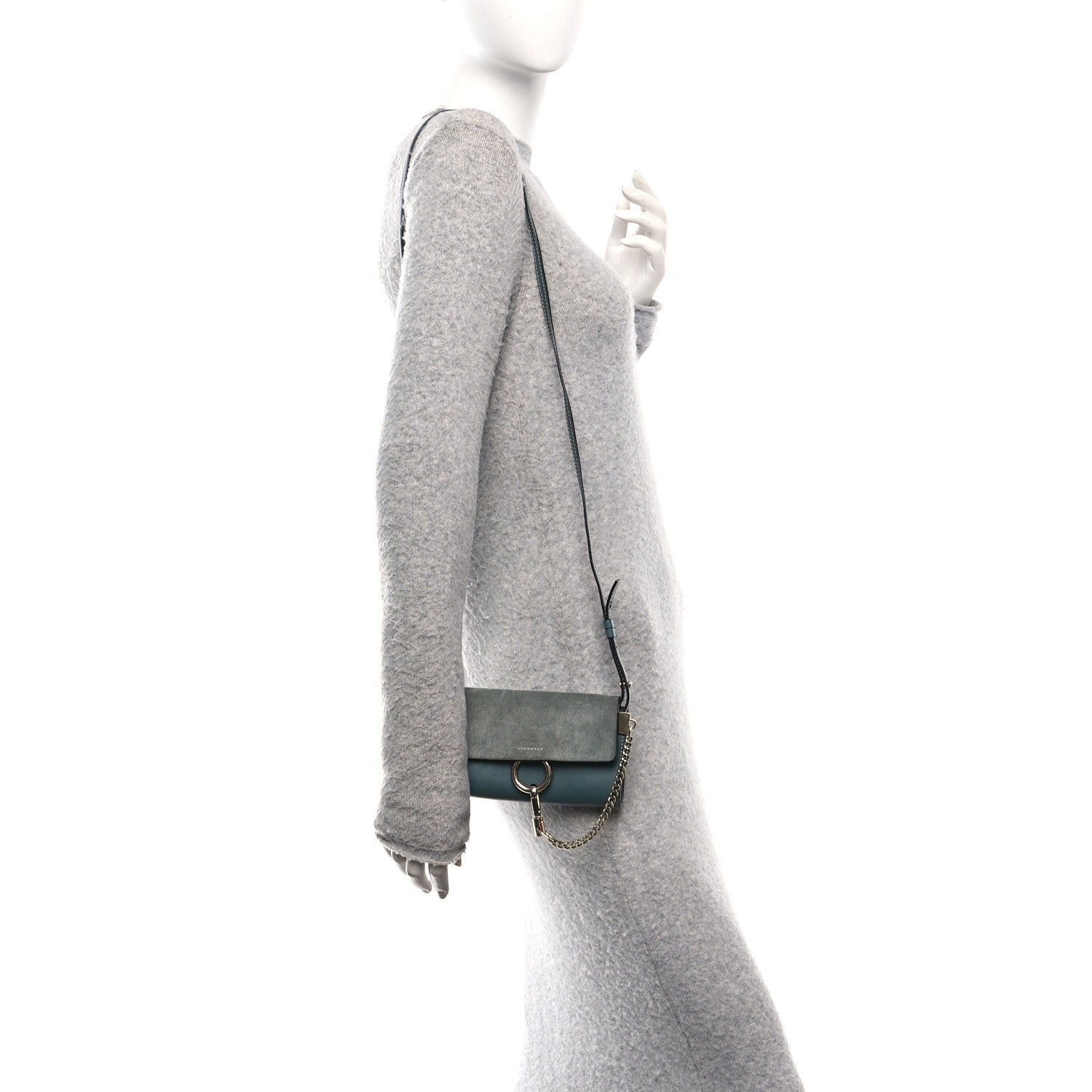 Chloe Suede Calfskin Mini Faye Shoulder Bag Cloudy Blue 2 of 10