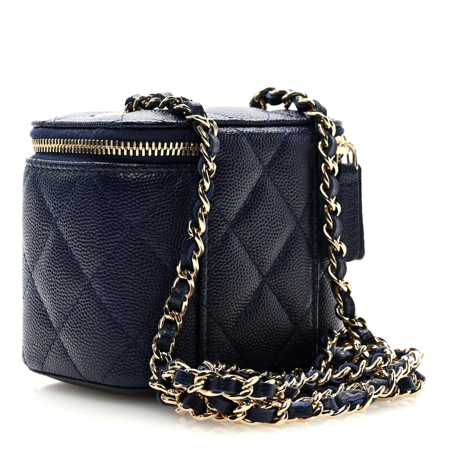 Chanel Caviar Quilted Mini Vanity Case With Chain Navy Blue 2 of 10