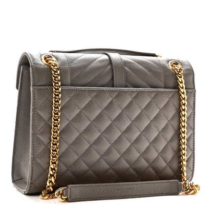 Saint Laurent Grain De Poudre Textured Mixed Matelasse Triquilt Medium Monogram Satchel Greyish Brown 3 of 10