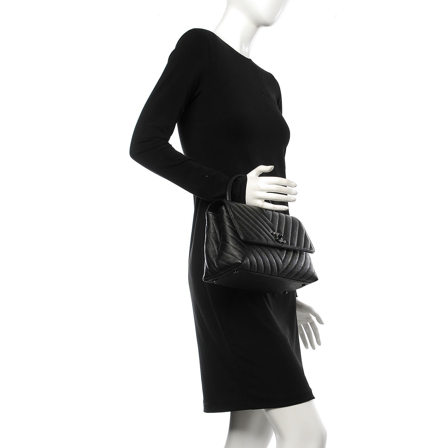Chanel Caviar Chevron Quilted Small Coco Handle Flap So Black 3 of 8