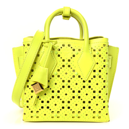 MCM Perforated Calfskin Studded Mini Milla Tote Neon Yellow 1 of 8