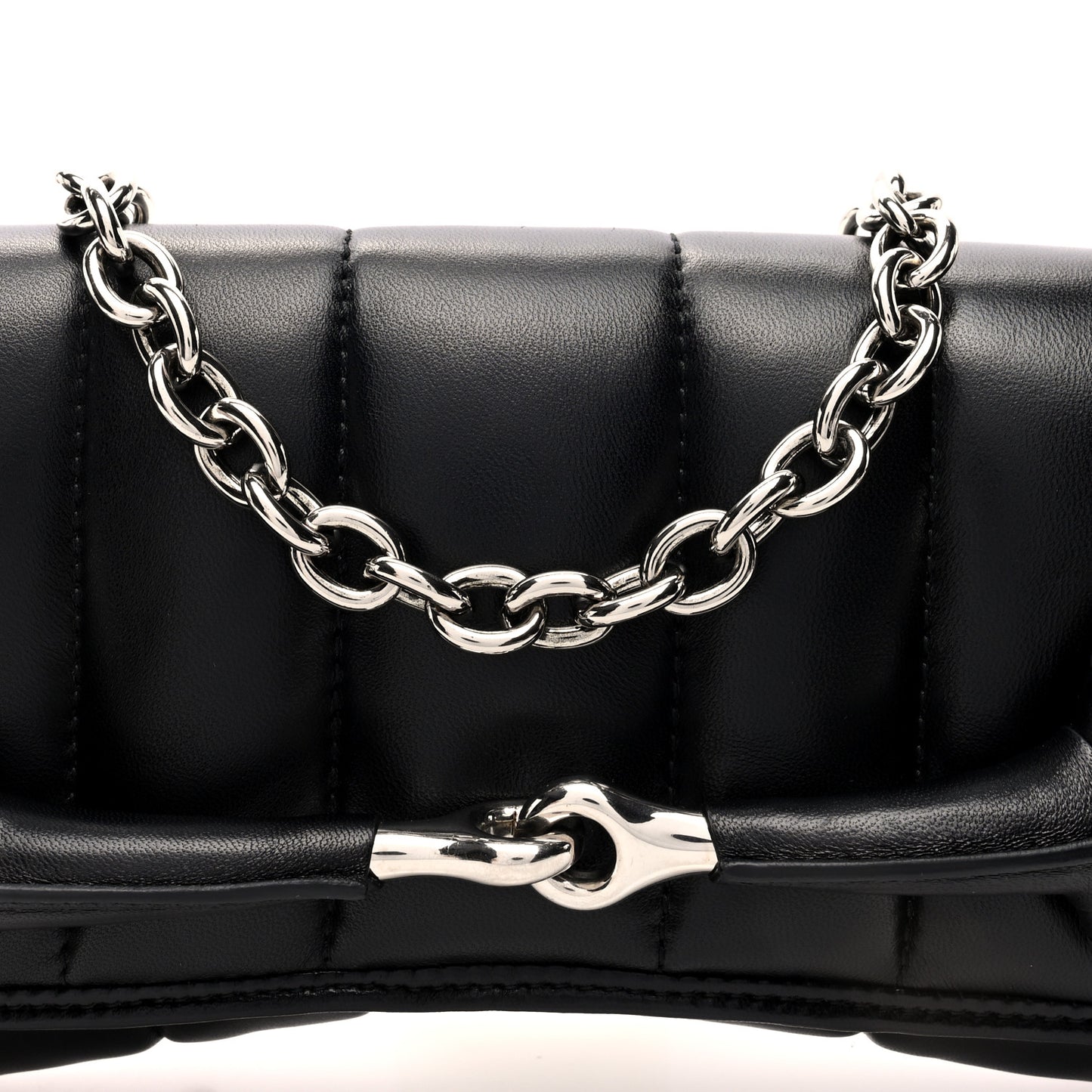 Nappa Vertical Matelasse Medium Maxi Horsebit Chain Shoulder Bag Black