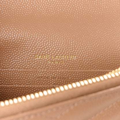 Saint Laurent Grain De Poudre Matelasse Chevron Monogram Envelope Chain Wallet Taupe 6 of 11