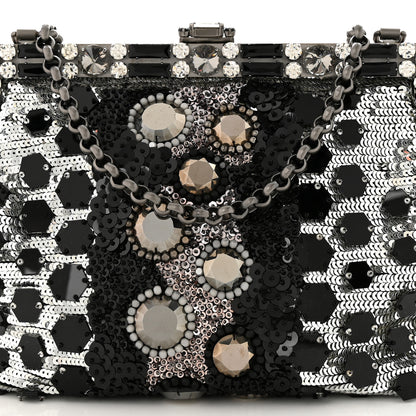 Dolce & Gabbana Satin Sequin Crystal Embellished Vanda Circles Chain Clutch Black 7 of 11