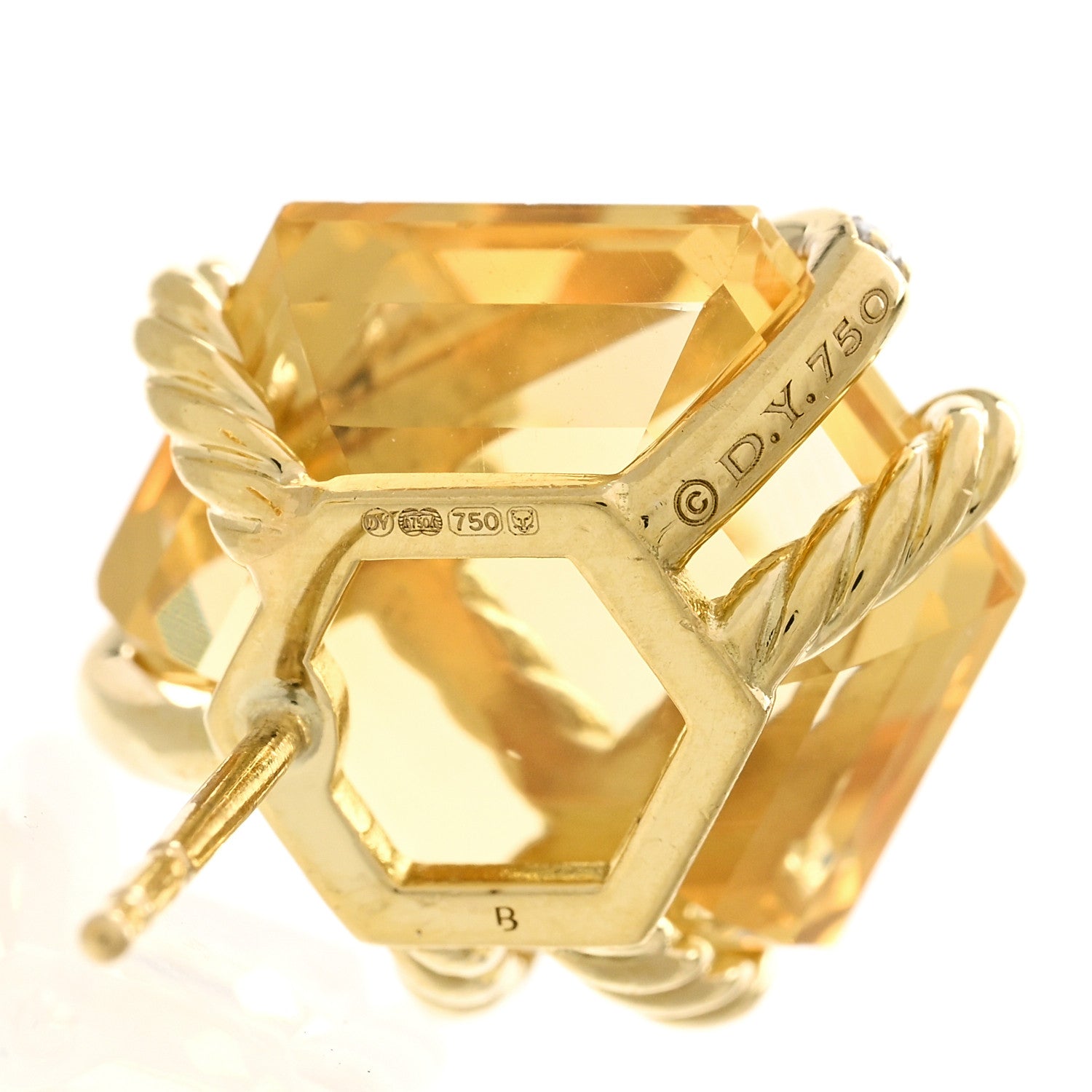 David Yurman 18K Yellow Gold Diamond Champagne Citrine 14mm Cable Wrap Earrings 4 of 4